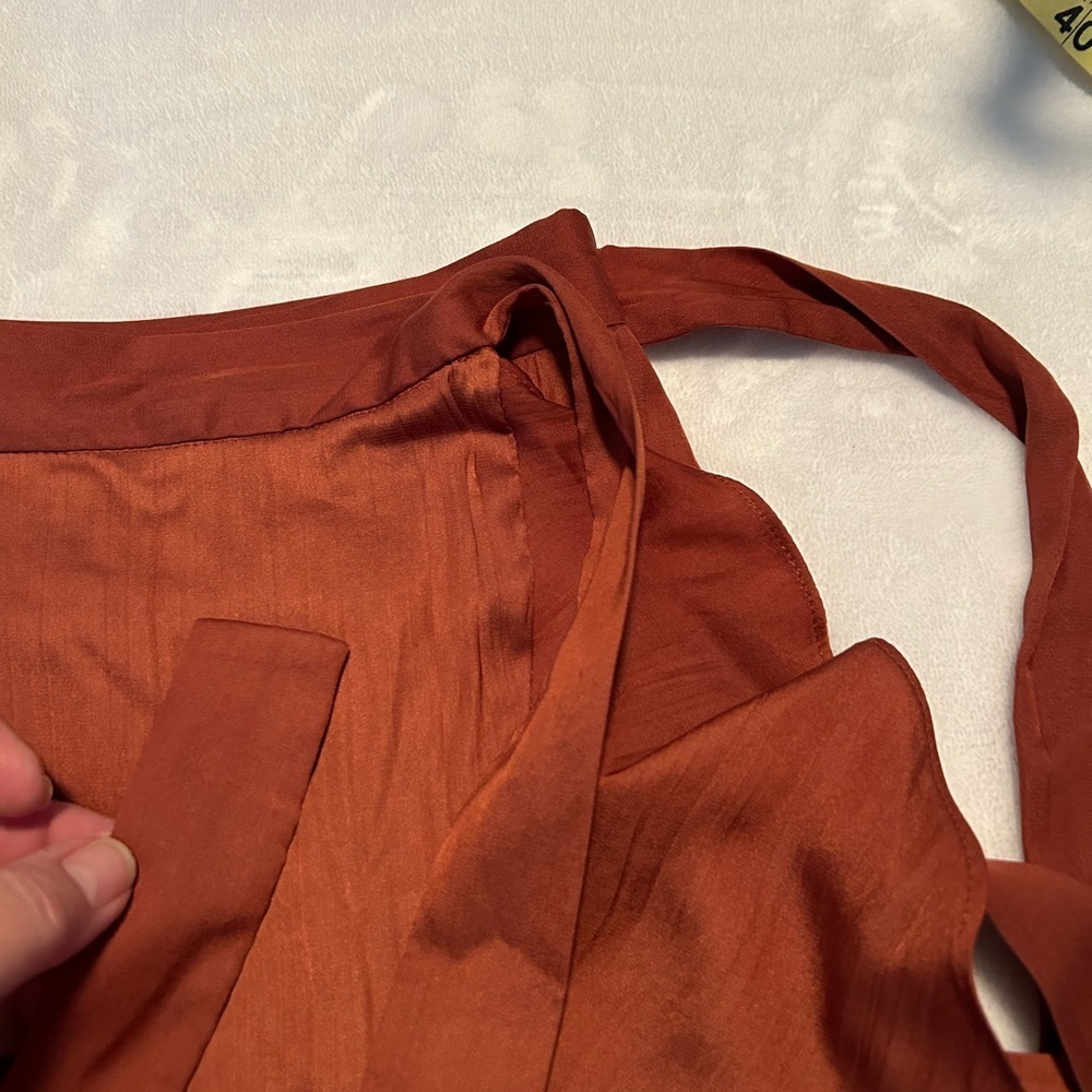 Maeve by Anthropologie NWT chocolate wrap skirt with tie and ruffle size S - Picture 7 of 10